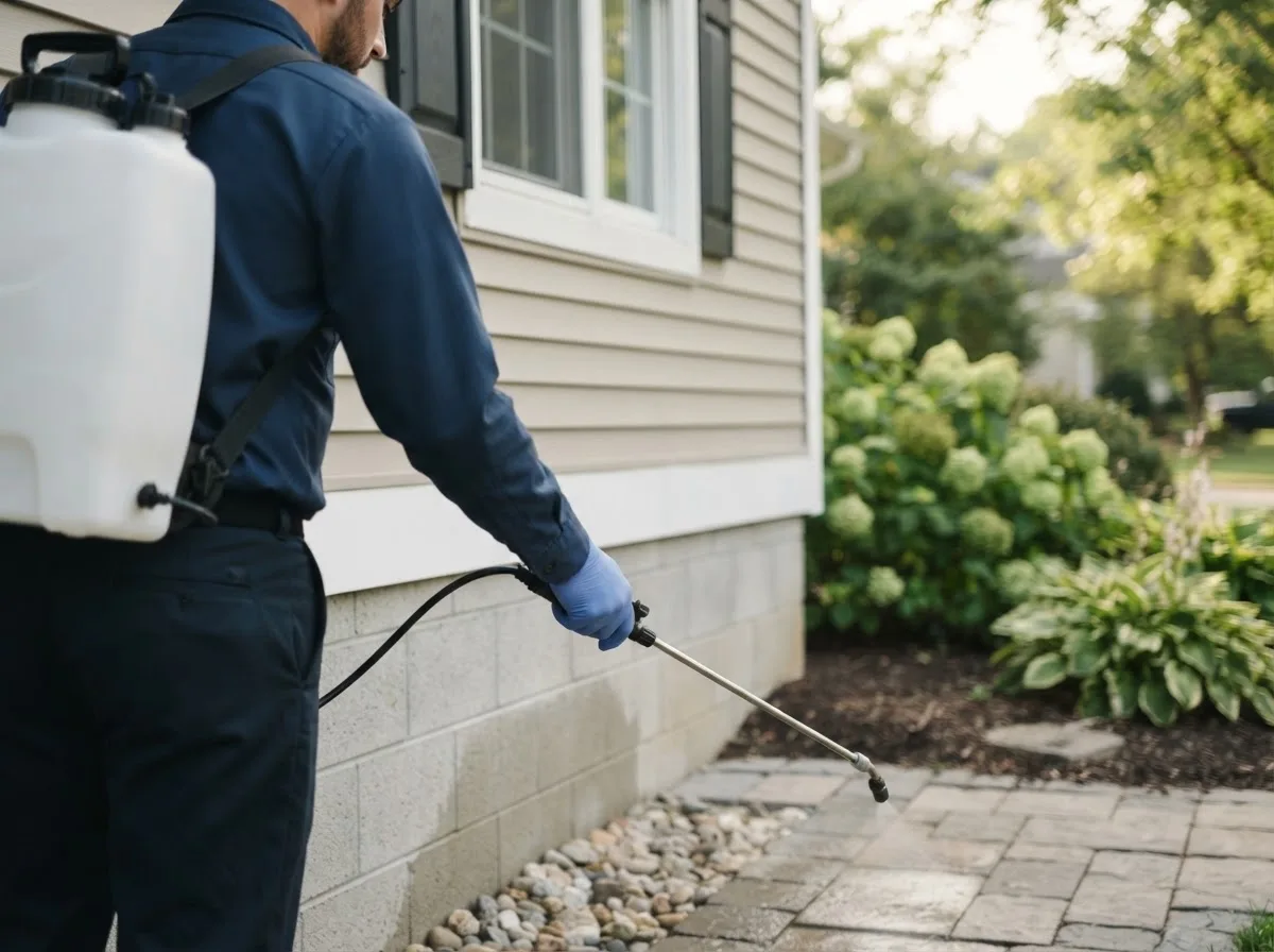 Pest control technician inspecting a home in North Star, OH